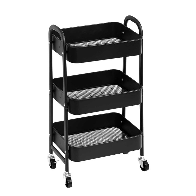 AGTEK Makeup Cart, Movable Rolling Organizer Cart, Black 3 Tier Metal Utility Cart - Image 1